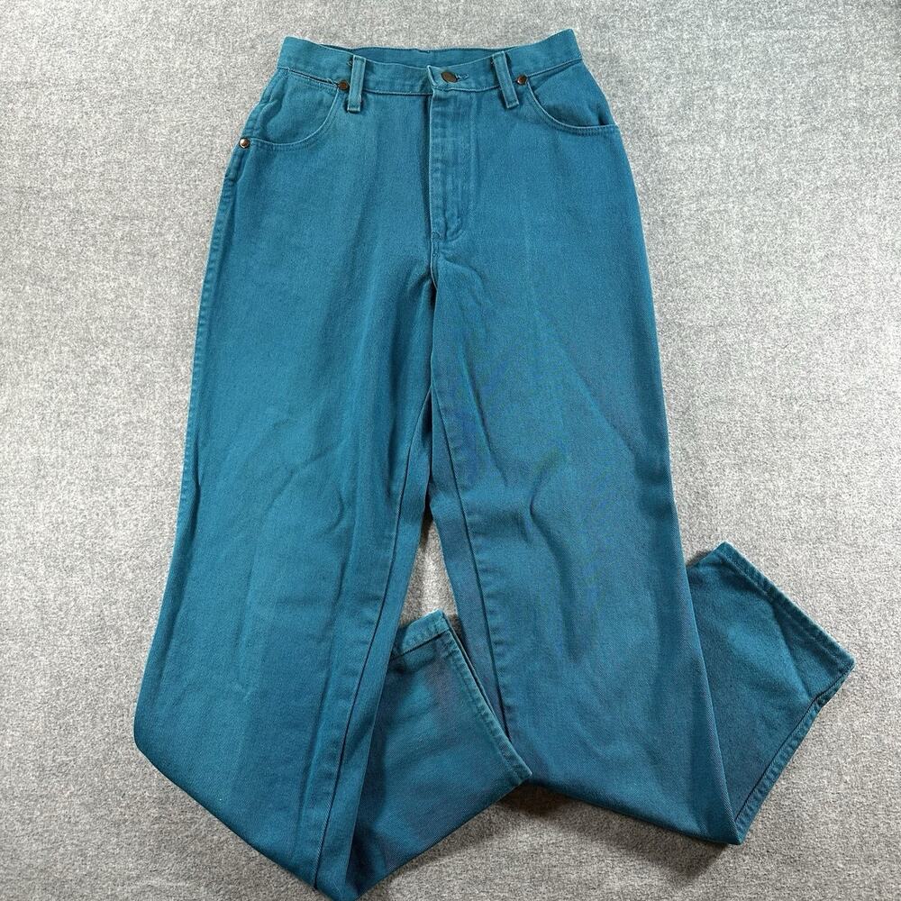 Vintage Wrangler 22MWS Jeans 7/8 Turquoise Teal High Rise Western USA 26x31